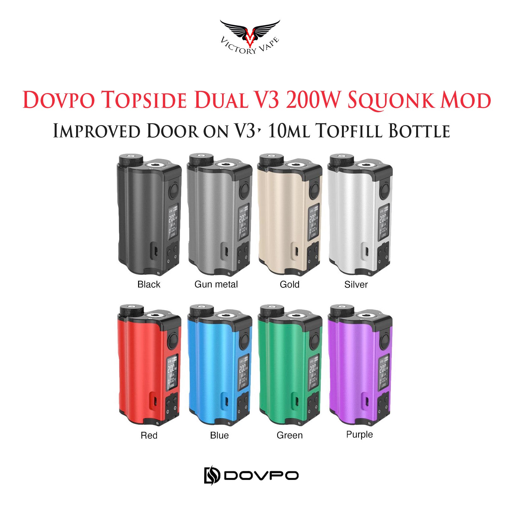 Dovpo Topside V3 Dual 200W Top Fill • 10ml vv/vw Squonk Mod 