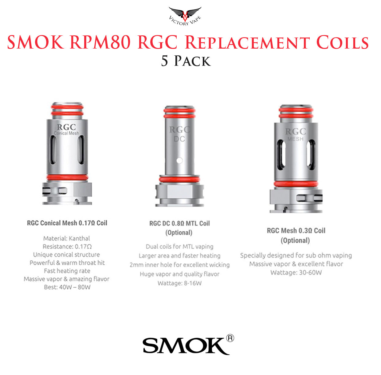  SMOK RGC Replacement Coils • 5 Pack (for RPM80 & RPM80 Pro) 