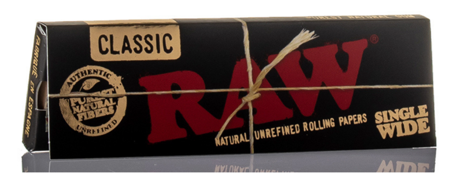 RAW Classic Black Single Wide Size Natural Unrefined Rolling Papers