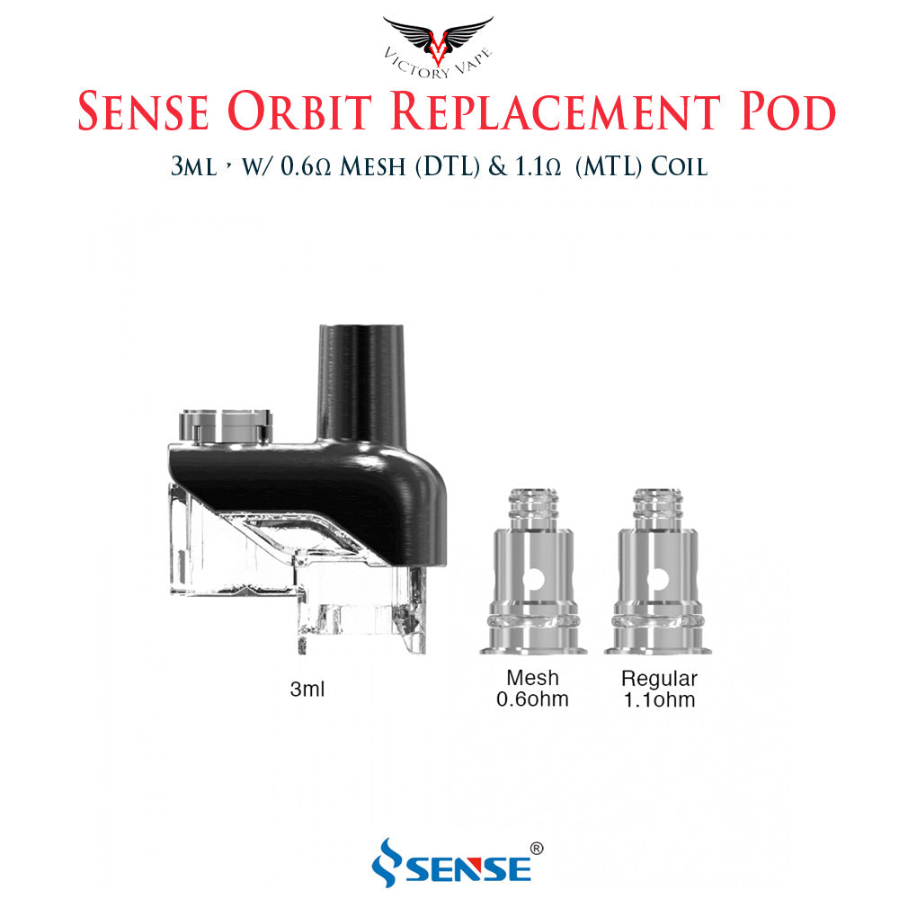  Sense Orbit Pod TF Replacement Cartridge • 3ml w/ 0.6Ω Mesh and 1.1Ω Coils 