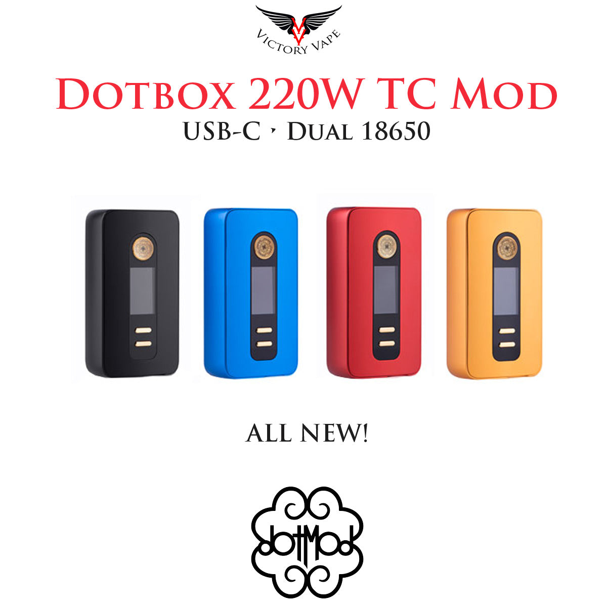 dotmod dotBox 220W vv/vw Mod • USB-C dual 18650 (not included) 